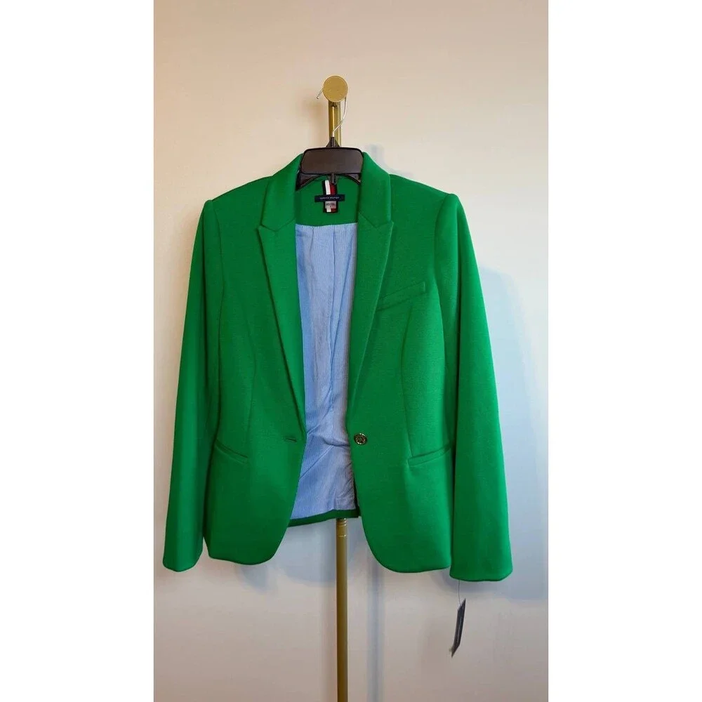Tommy Hilfiger Scuba Peak‑Lapel Long‑Sleeve Blazer Green 8 NWT $139 - Picture 2 of 7